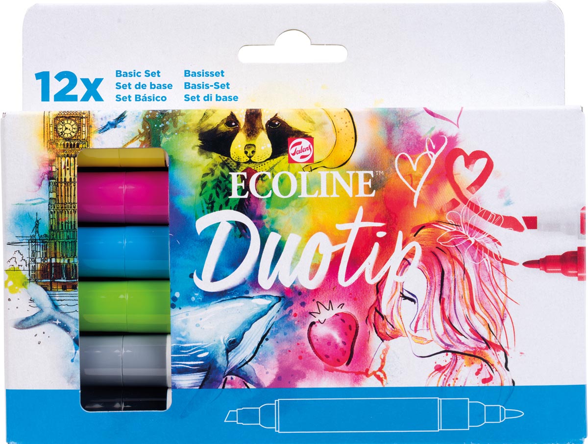 Talens Ecoline Duotip Brush pen, etui van 12 stuks, basis Talens Ecoline Duotip Brush pen, etui van 12 stuks, basis