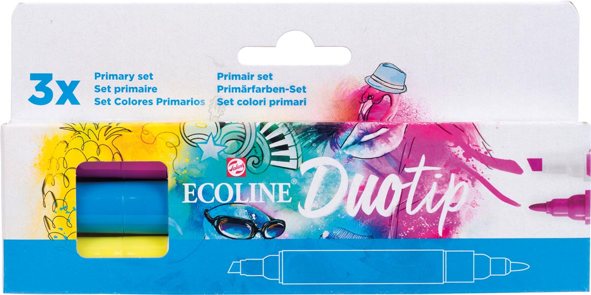 Talens Ecoline Duotip Brush pen, etui van 3 stuks, primair Talens Ecoline Duotip Brush pen, etui van 3 stuks, primair