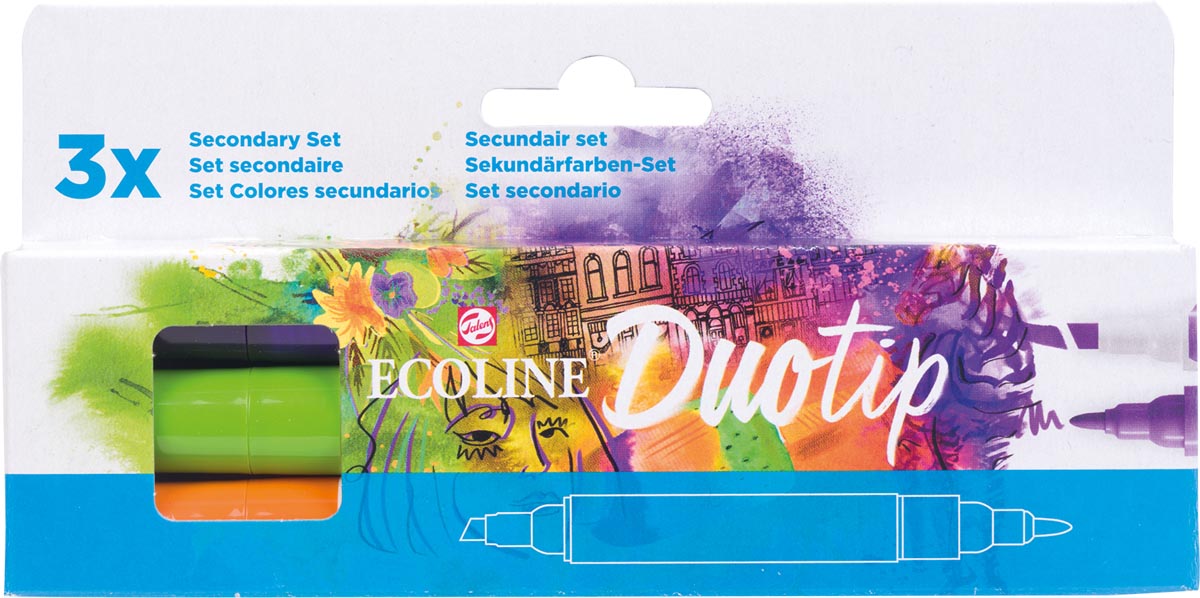 Talens Ecoline Duotip Brush pen, etui van 3 stuks, secundair Talens Ecoline Duotip Brush pen, etui van 3 stuks, secundair