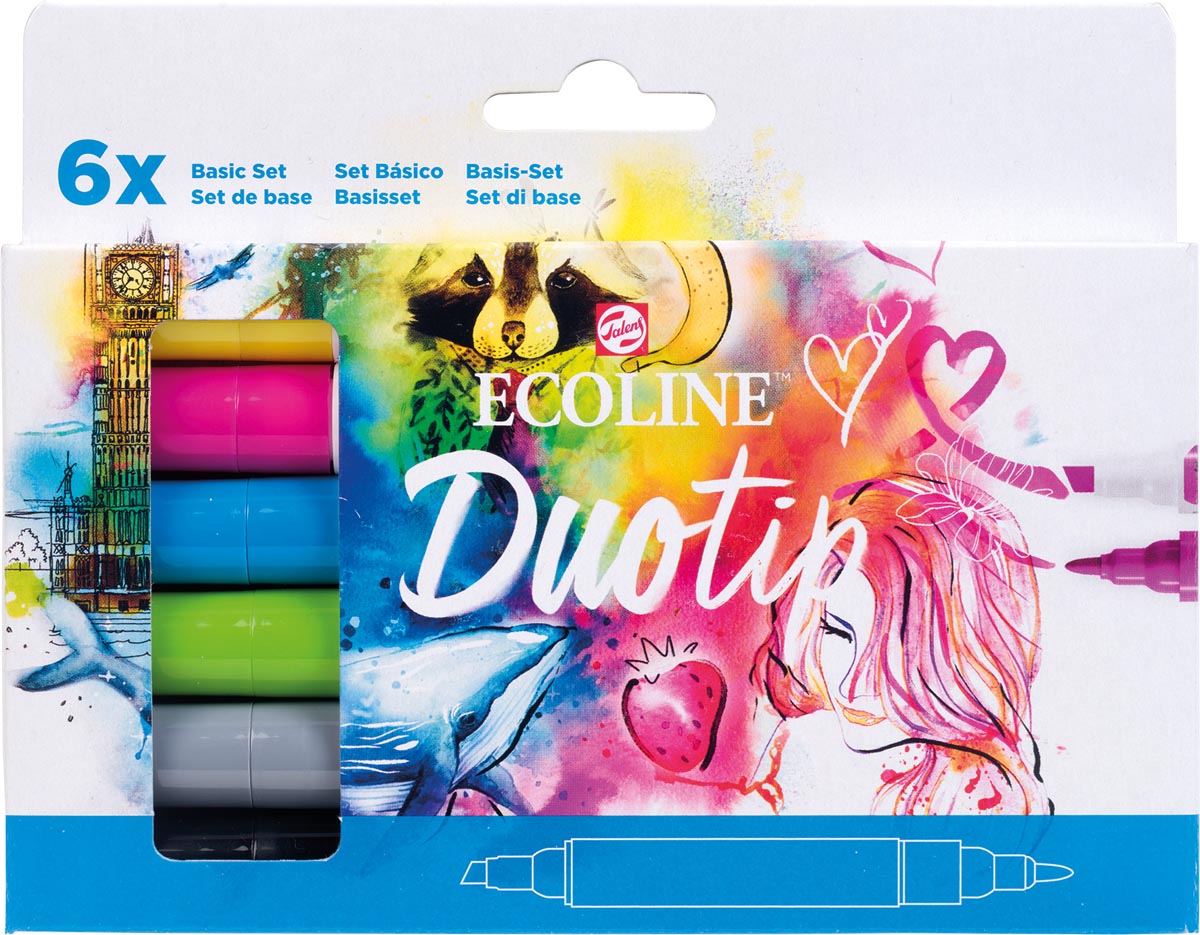 Talens Ecoline Duotip Brush pen, etui van 6 stuks, basis Talens Ecoline Duotip Brush pen, etui van 6 stuks, basis