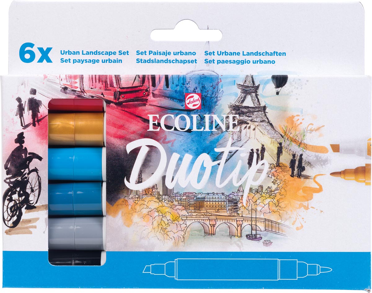 Talens Ecoline Duotip Brush pen, etui van 6 stuks, urban landscape Talens Ecoline Duotip Brush pen, etui van 6 stuks, urban landscape