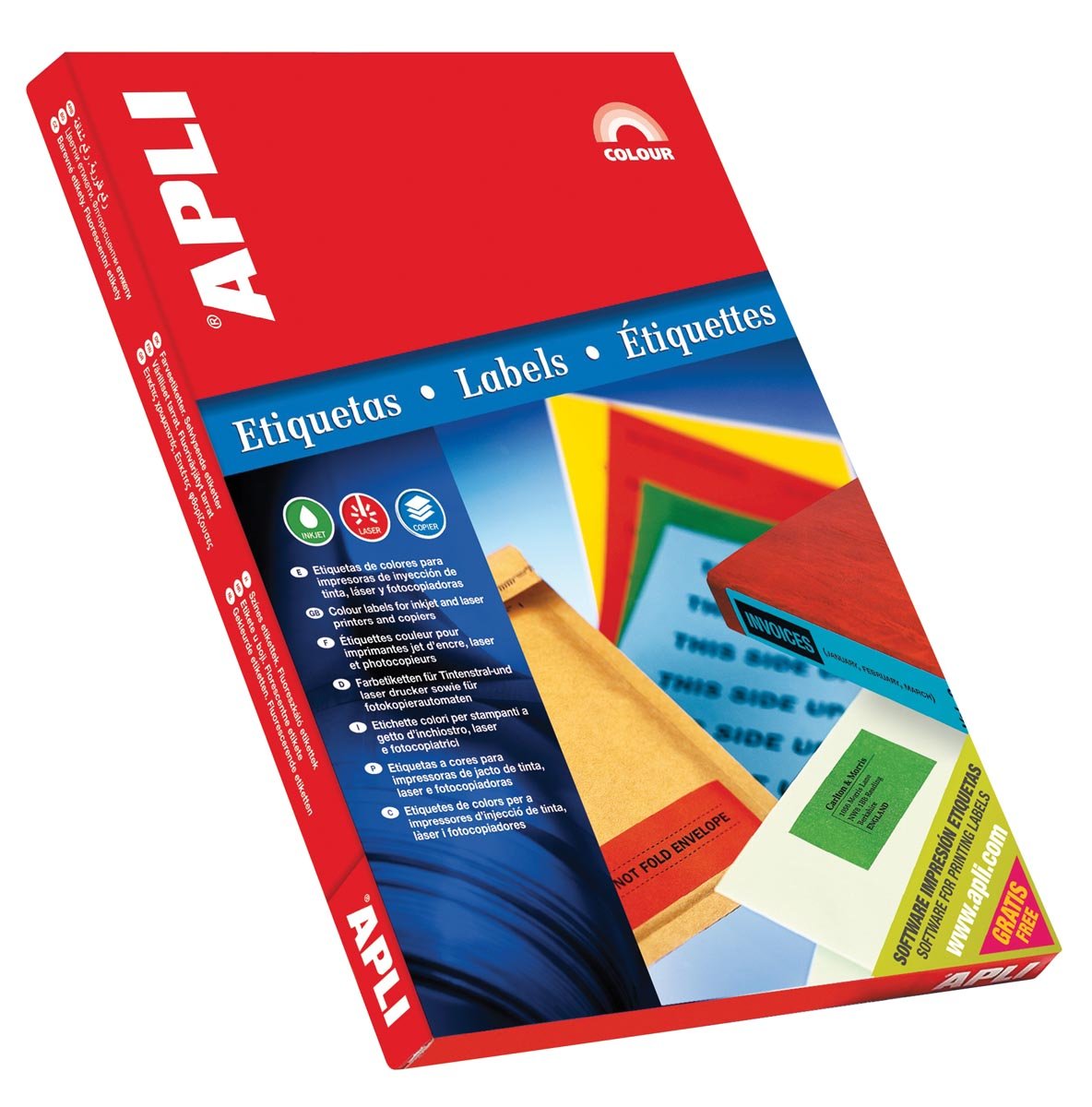 Apli Gekleurde etiketten ft 70 x 37 mm (b x h), rood, 2.400 stuks, 24 per blad afbeelding