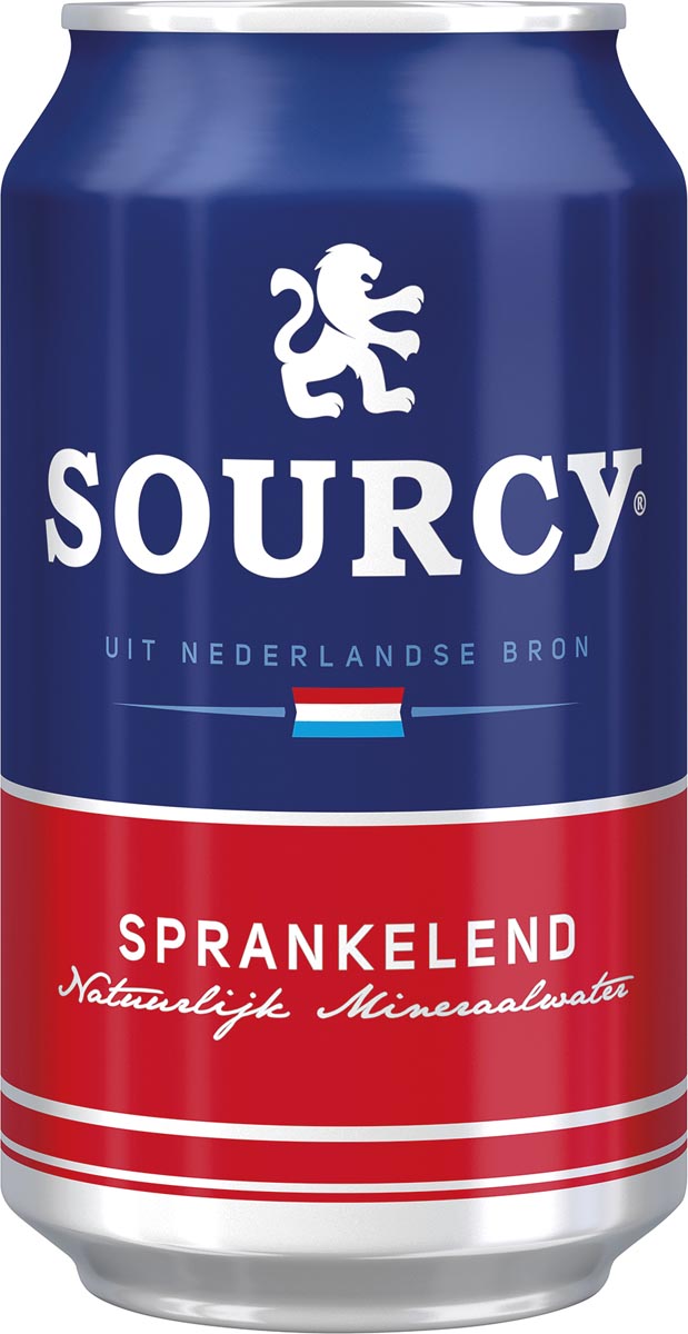 Sourcy mineraalwater, licht bruisend, blik van 33 cl, pak van 24 stuks, rood