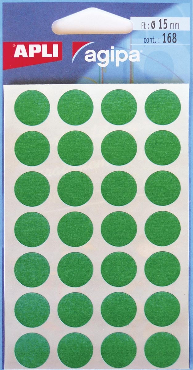 Agipa ronde etiketten in etui diameter 15 mm, groen, 168 stuks, 28 per blad afbeelding