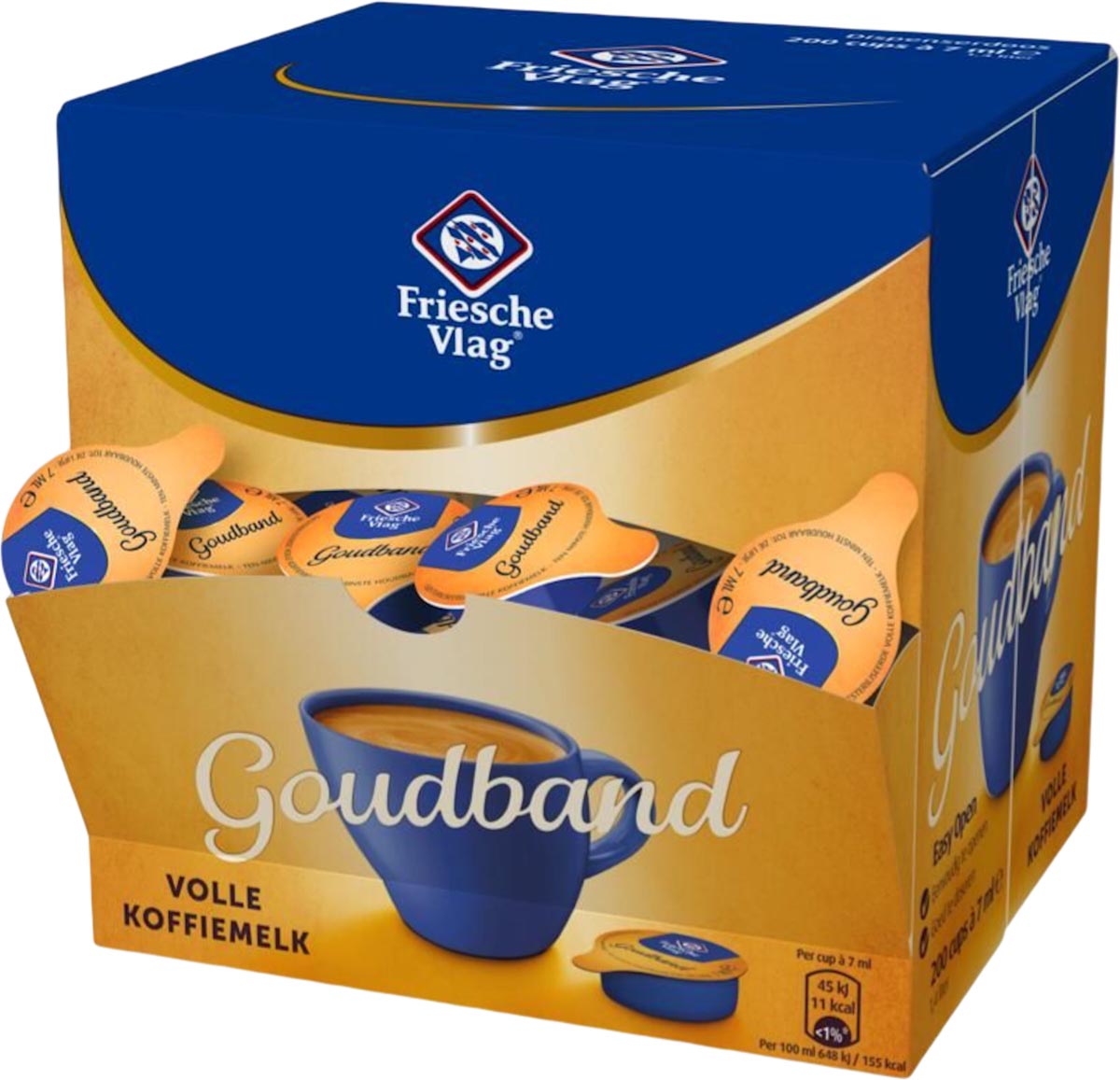 Friesche Vlag Goudband koffiemelk, cupjes van 7 ml, doos van 200 stuks afbeelding
