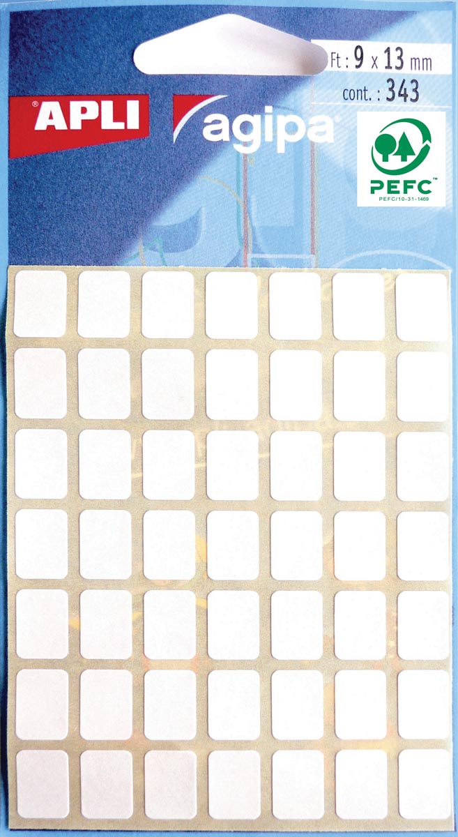 Agipa witte etiketten in etui ft 9 x 13 mm (b x h), 343 stuks, 49 per blad afbeelding