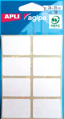 Agipa witte etiketten in etui ft 24 x 35 mm (b x h), 56 stuks, 8 per blad