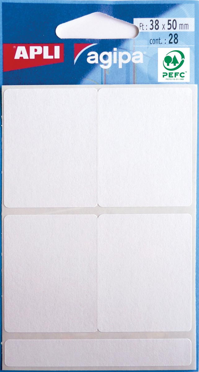 Agipa witte etiketten in etui ft 38 x 50 mm (b x h), 28 stuks, 4 per blad