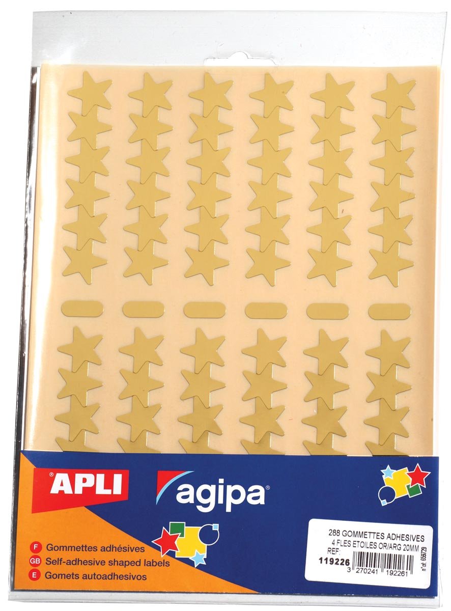 Agipa metallic stickers, blister met 288 stuks, goud en zilver, ster 20 mm afbeelding