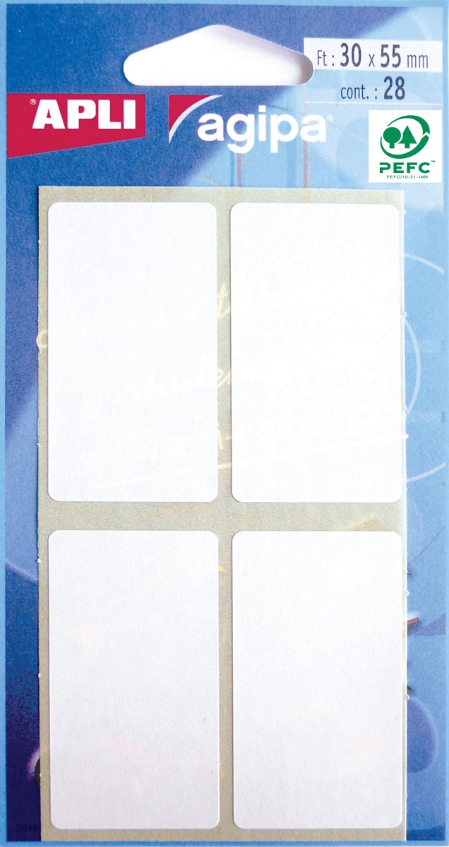 Agipa witte etiketten in etui ft 30 x 55 mm (b x h), 28 stuks, 4 per blad afbeelding