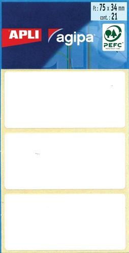 Agipa witte etiketten in etui ft 34 x 75 mm (b x h), 21 stuks, 3 per blad