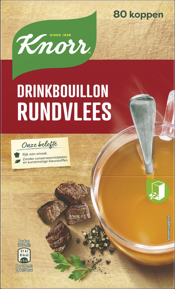 Knorr drinkbouillon rundvlees, 175 ml, doos van 80 stuks