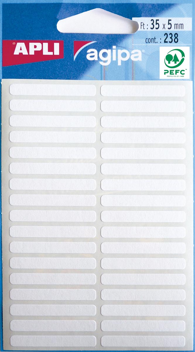 Agipa witte etiketten in etui ft 5 x 35 mm (b x h), 238 stuks, 34 per blad afbeelding