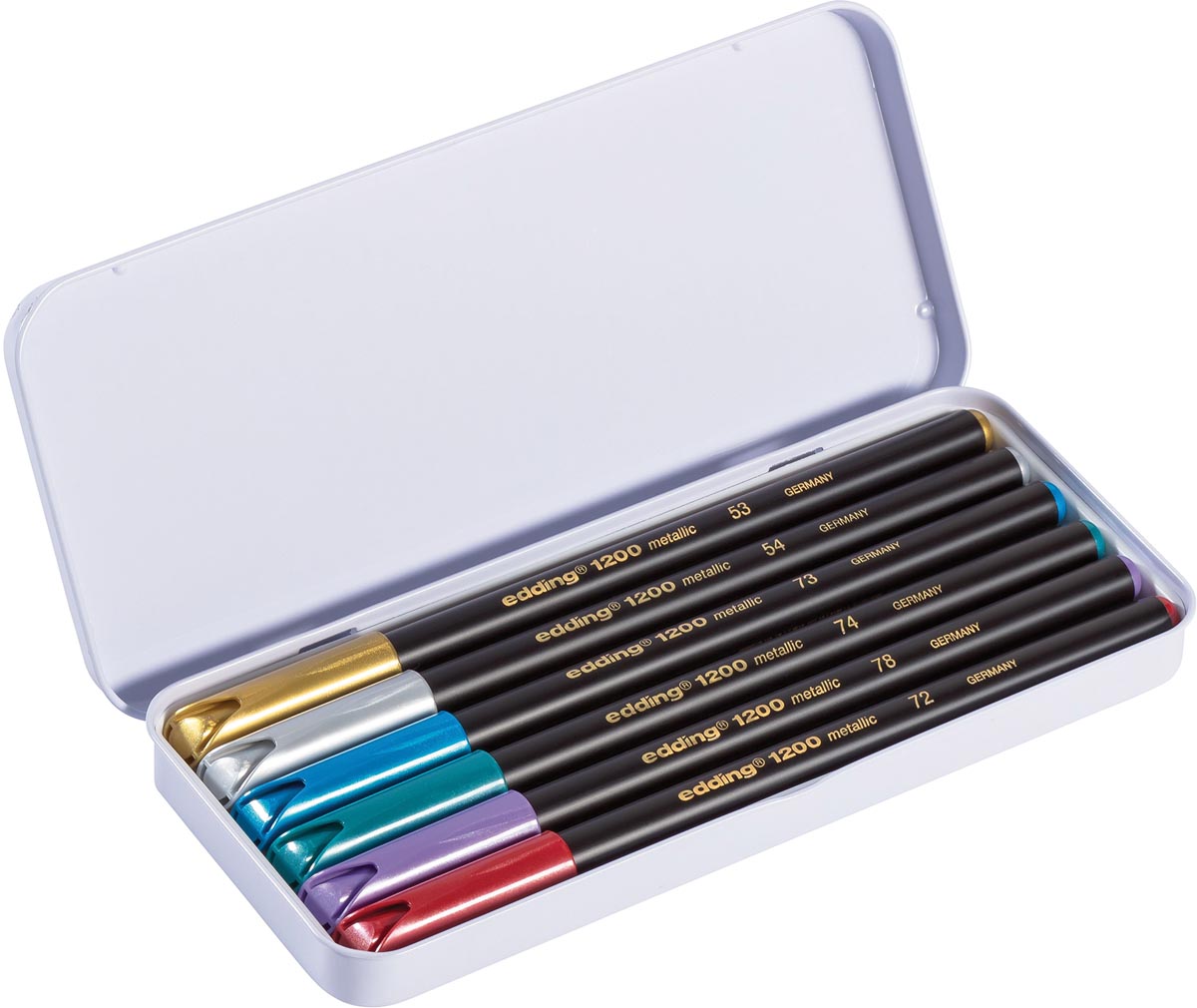 Edding viltstift e-1200, metalen doos met 6 stiften in geassorteerde metallic kleuren