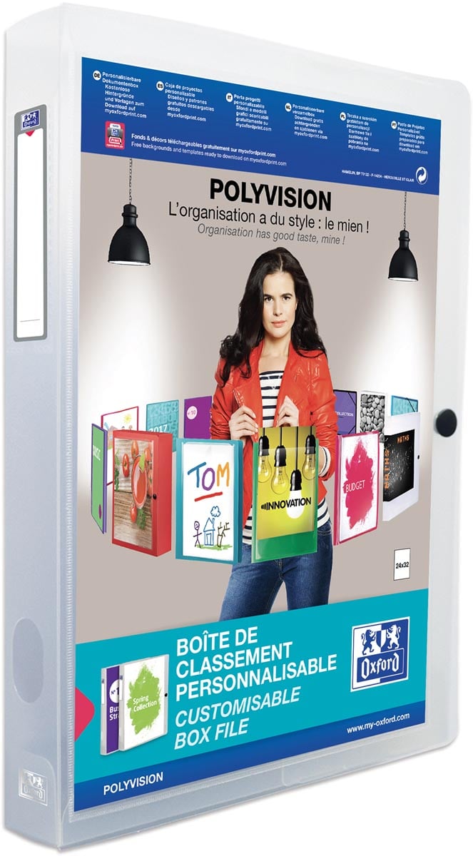 OXFORD Polyvision personaliseerbare elastobox, formaat A4, uit PP, rug van 4 cm, transparant afbeelding