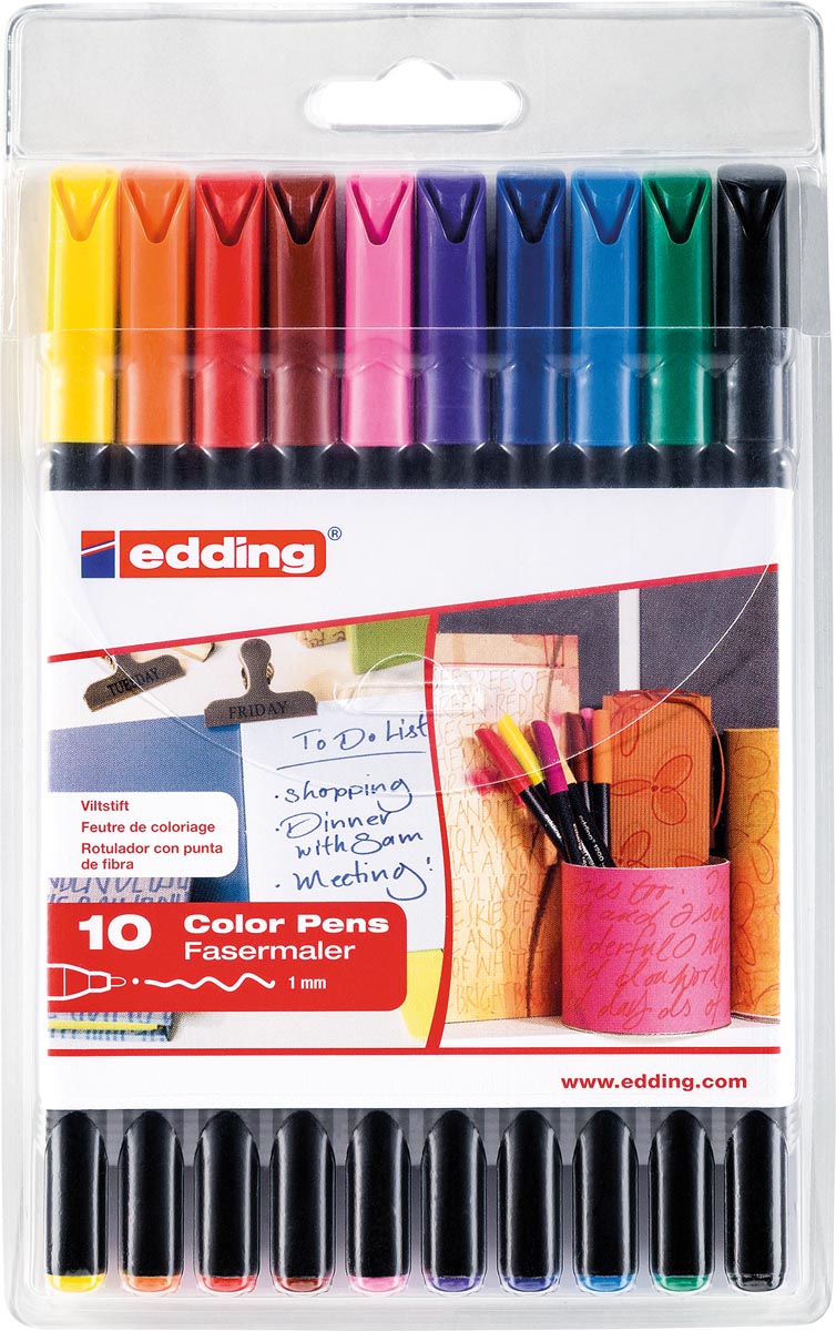 Edding viltstift 1200, etui van 10 stuks in geassorteerde kleuren