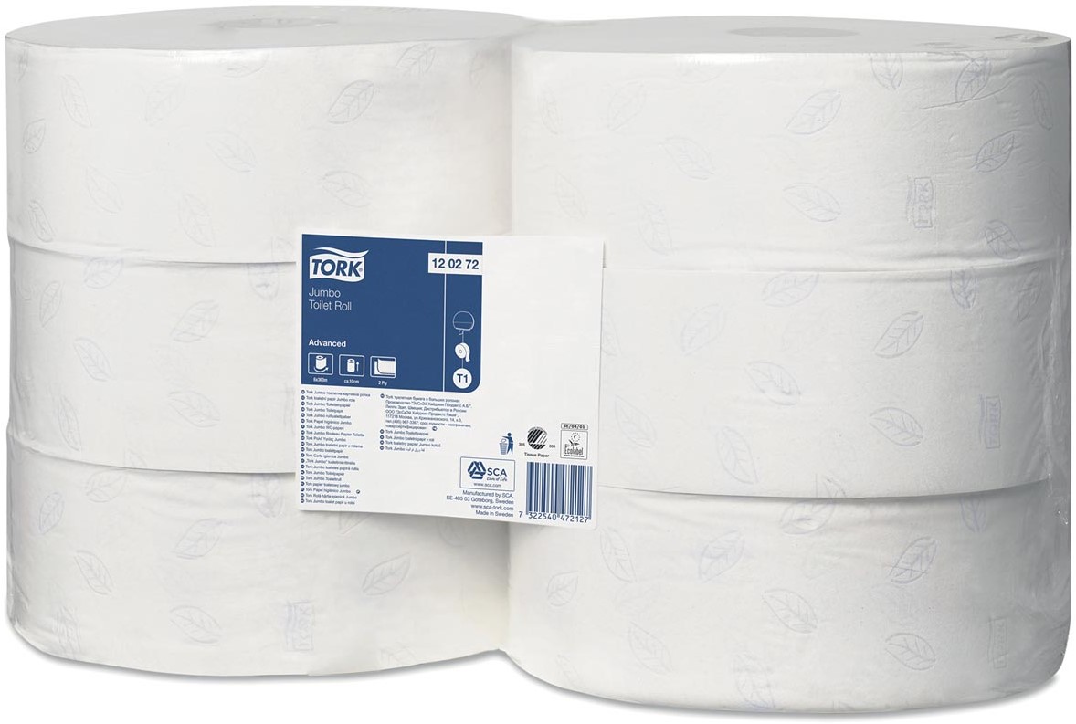 Tork Papier Toilette Jumbo blanc T1, Advanced, 2 plis, 6 x 380 metres Tork Papier Toilette Jumbo blanc T1, Advanced, 2 plis, 6 x 380 metres
