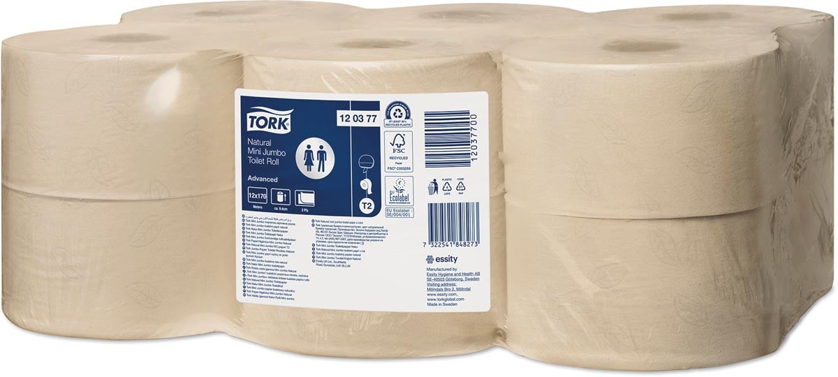 Tork Naturel Mini Jumbo toiletpapier, T2 Advanced, pak van 12 rollen afbeelding