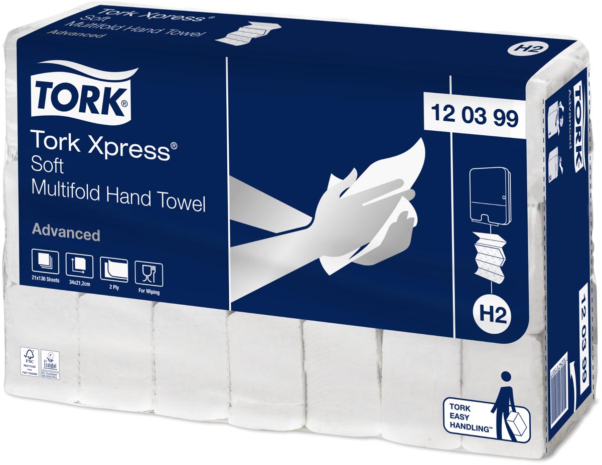 Tork Xpress Advanced handdoek 2-laags, systeem H2, wit, ft 34x21,2 cm, pak van 21 stuks afbeelding