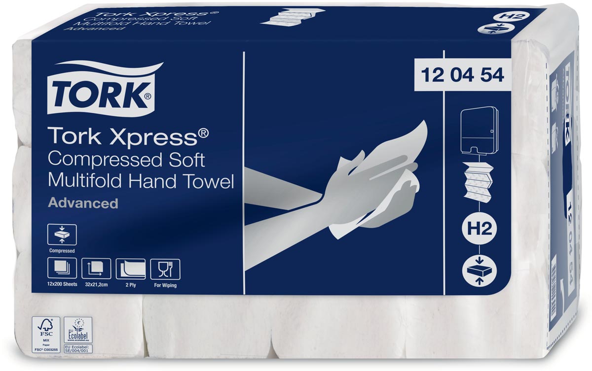 Tork Xpress® gecomprimeerde zachte handdoek, multifold M, Advanced, 2-laags, systeem H2, 12 x 200 vel afbeelding
