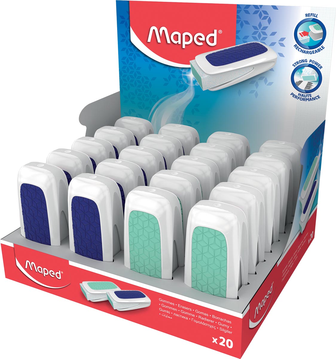 Maped gum Technic Ultra Protection, display van 20 stuks in geassorteerde kleuren Maped gum Technic Ultra Protection, display van 20 stuks in geassorteerde kleuren