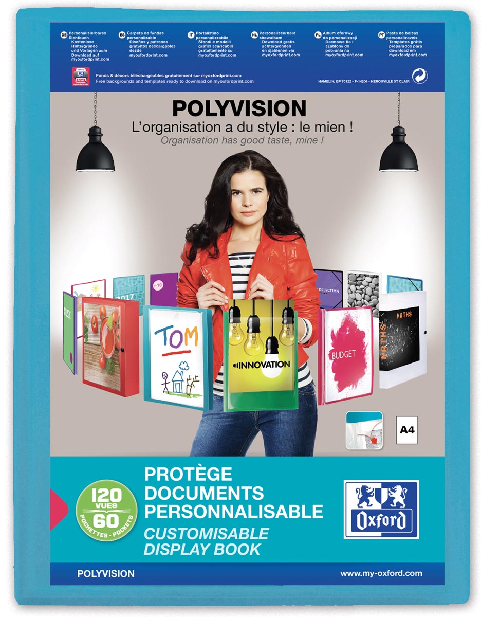 OXFORD Polyvision personaliseerbare presentatiealbum, formaat A4, uit PP, 60 tassen, blauw