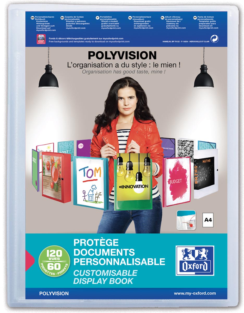 OXFORD Polyvision personaliseerbare presentatiealbum, formaat A4, uit PP, 60 tassen, transparant