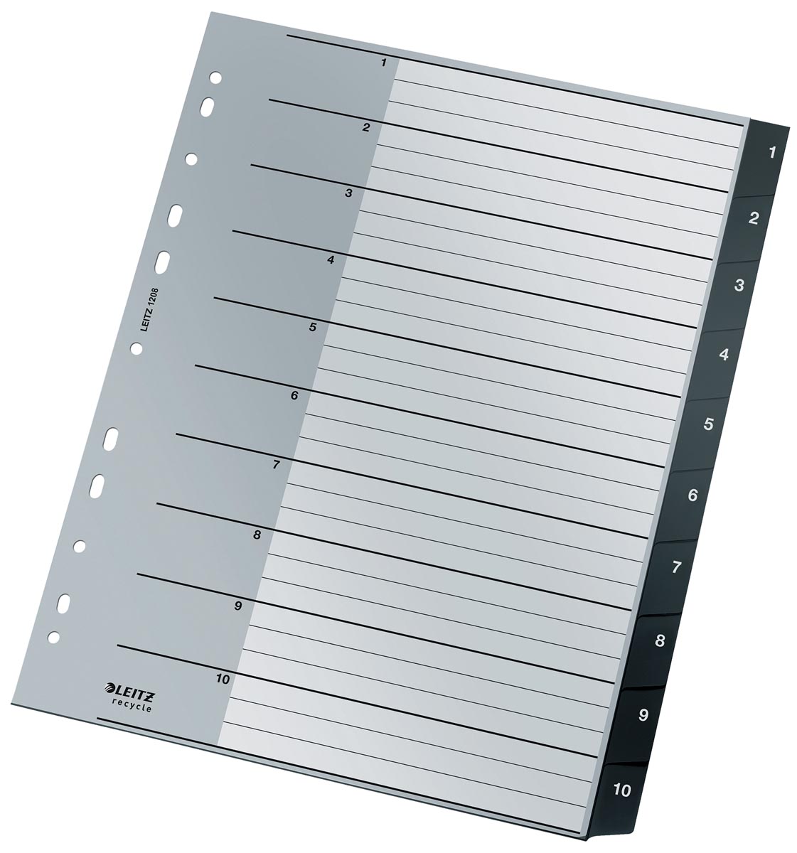 Leitz Recycle tabbladen, ft A4, 11-gaatsperforatie, PP, zwart, 1-10 afbeelding