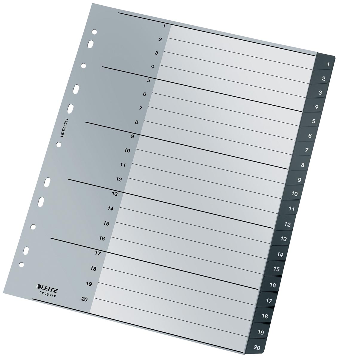Leitz Recycle tabbladen, ft A4, 11-gaatsperforatie, PP, zwart, 1-20 afbeelding