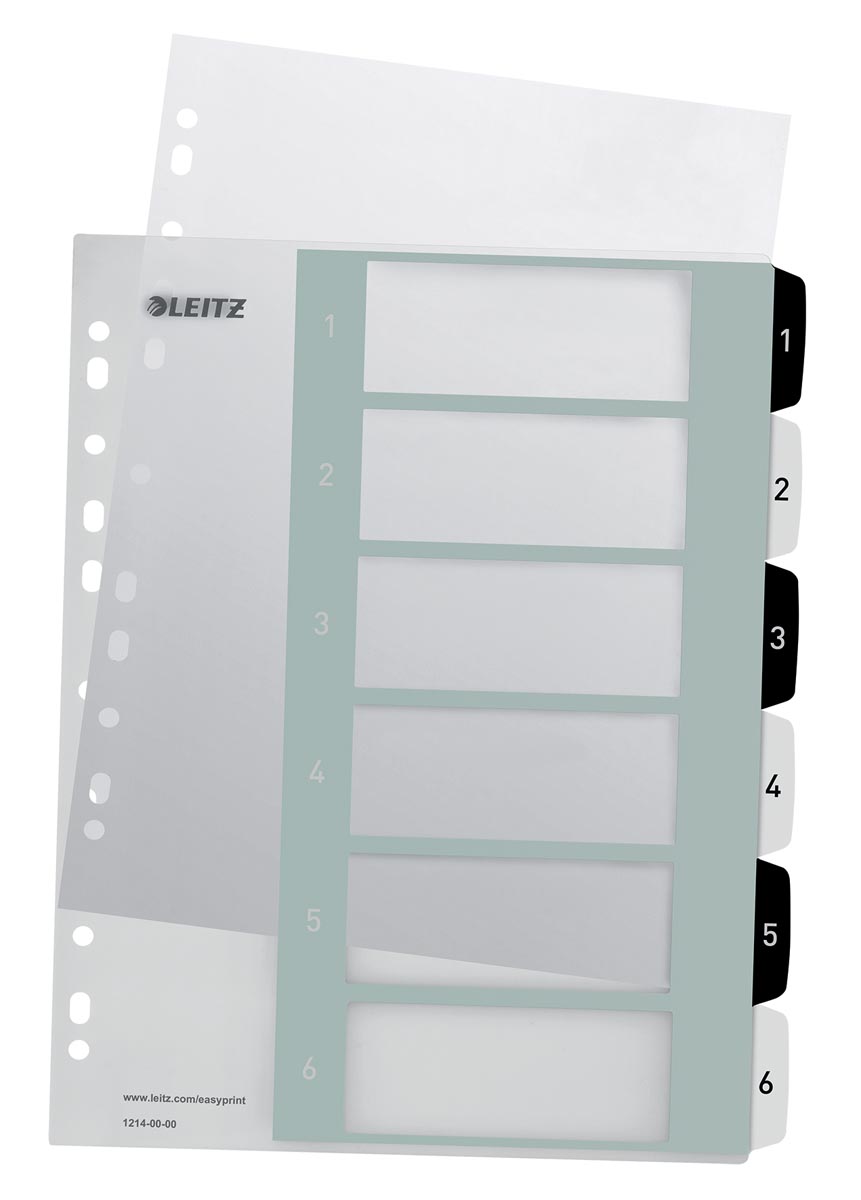Leitz WOW printbare index, 6 tabs, zwart-wit afbeelding