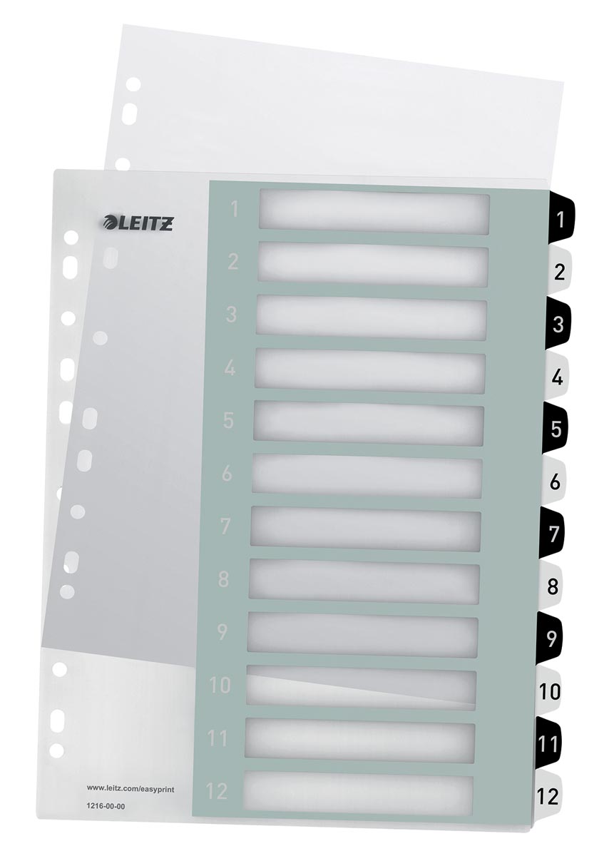 Leitz WOW printbare index, 12 tabs, zwart-wit afbeelding