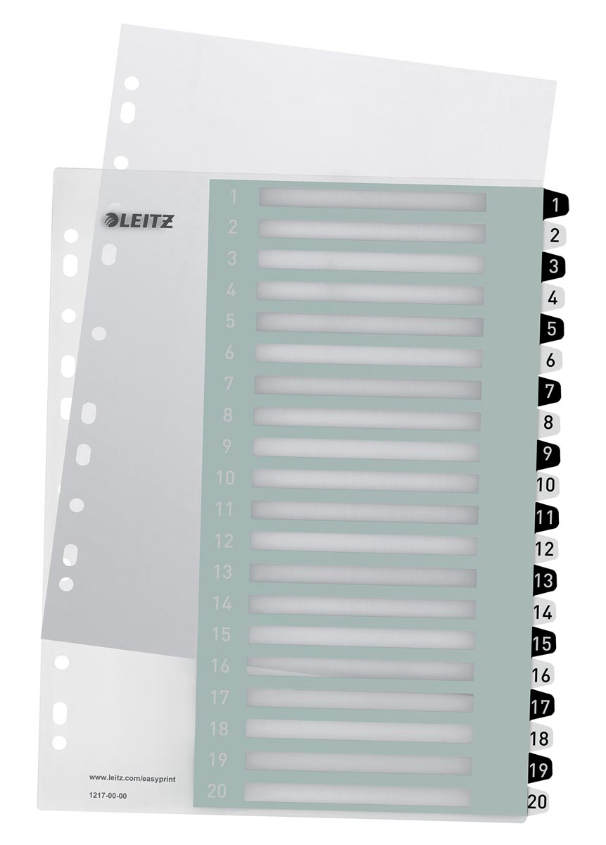 Leitz WOW printbare index, 20 tabs, zwart-wit afbeelding
