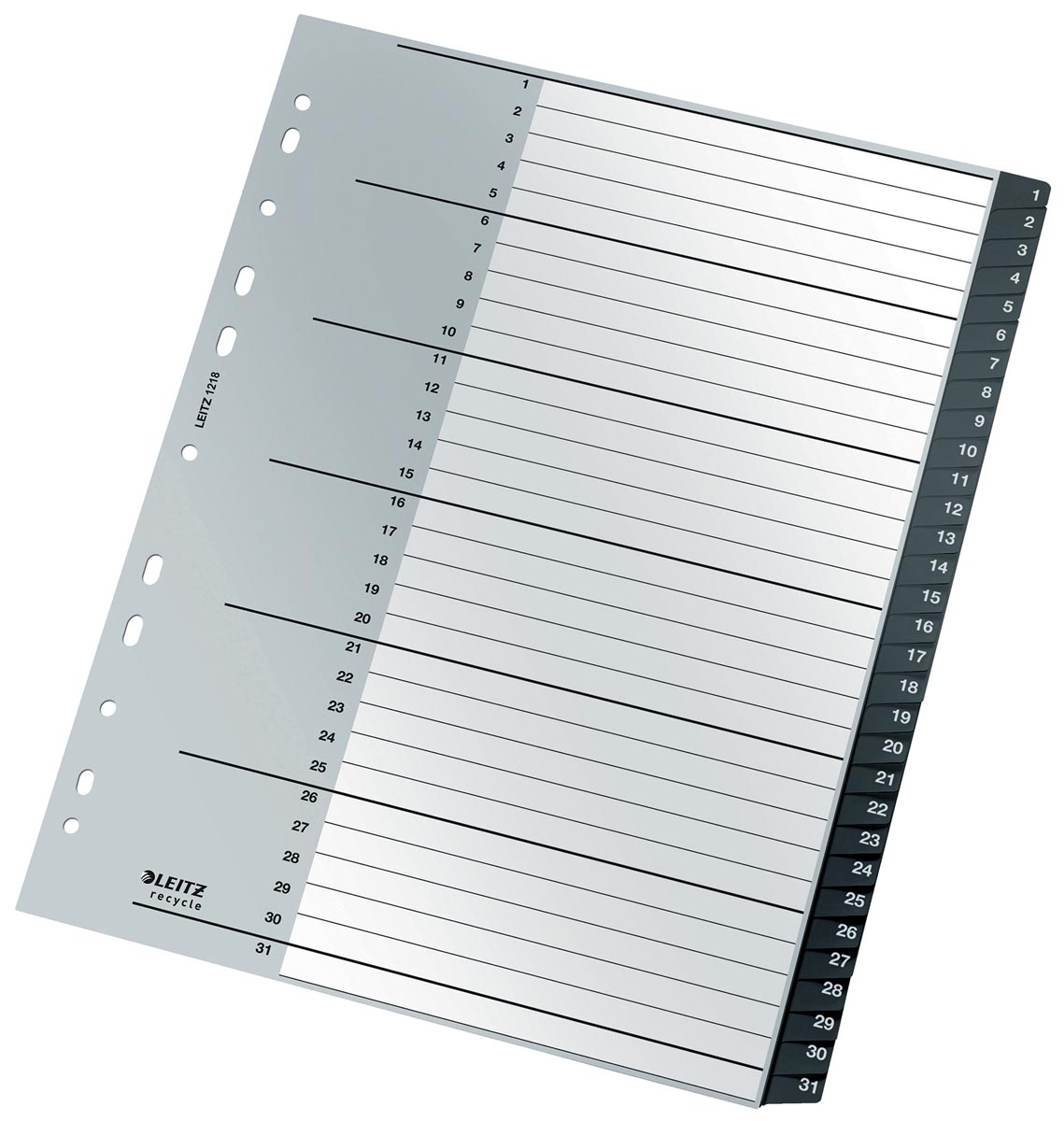 Leitz Recycle tabbladen, ft A4, 11-gaatsperforatie, PP, zwart, 1-31 afbeelding