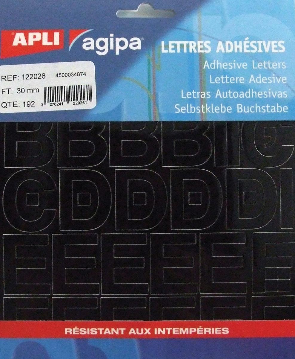 Agipa etiketten cijfers en letters letterhoogte 30 mm, 192 letters