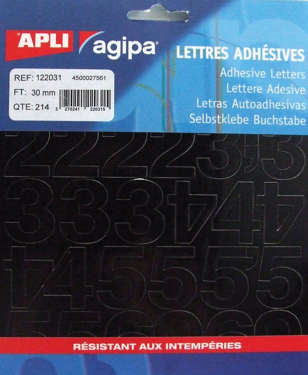Agipa etiketten cijfers en letters letterhoogte 30 mm, 214 cijfers Agipa etiketten cijfers en letters letterhoogte 30 mm, 214 cijfers