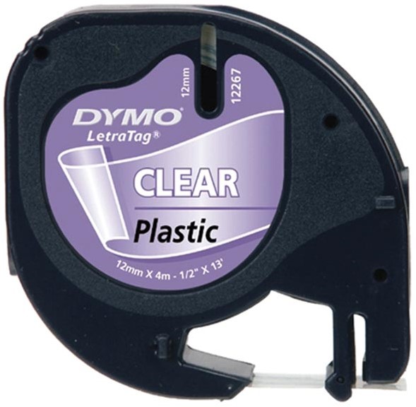5x Rubans Compatibles Dymo LetraTag Transparent 12 Mm × 4 M – Étiquettes Plastique Noir Sur Transparent 12267 / 16951 Pour LT-100H, 2000 Etc.