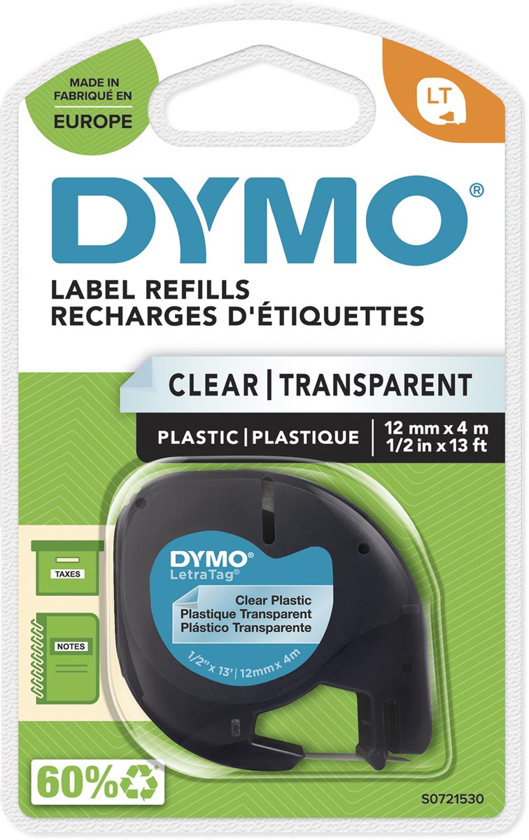 Dymo LetraTAG plastic tape 12 mm, transparant afbeelding