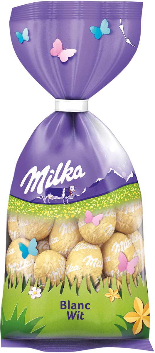 Milka paaseitjes, wit, zakje van 100 g Milka paaseitjes, wit, zakje van 100 g