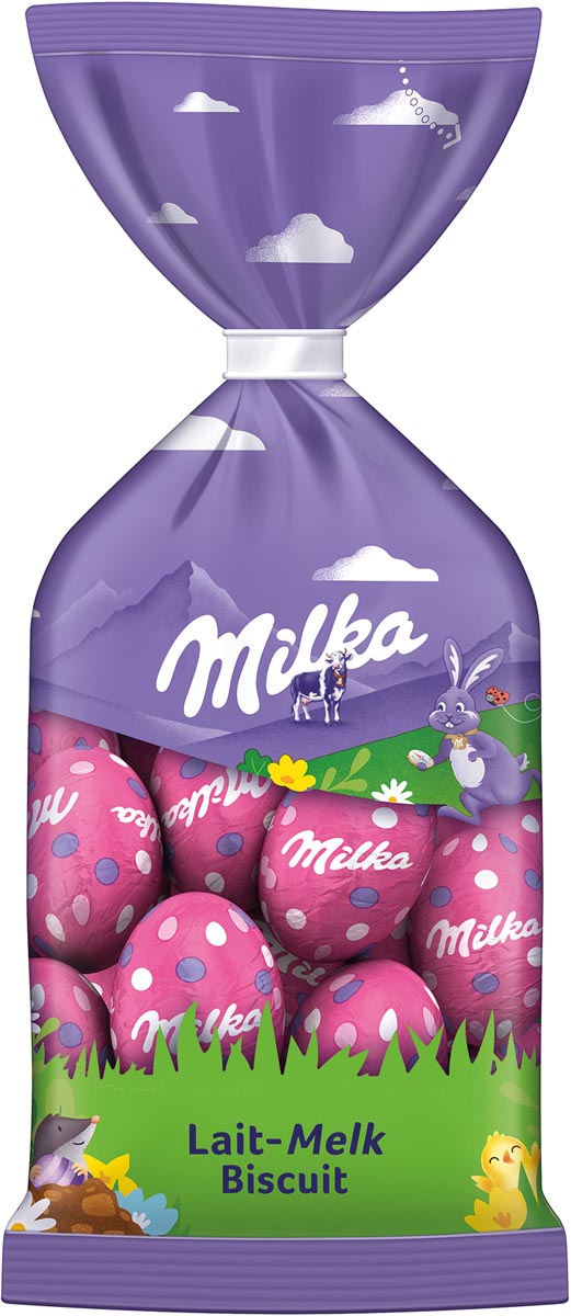 Milka zakje met eitjes, biscuit melk, 100 gr Milka zakje met eitjes, biscuit melk, 100 gr