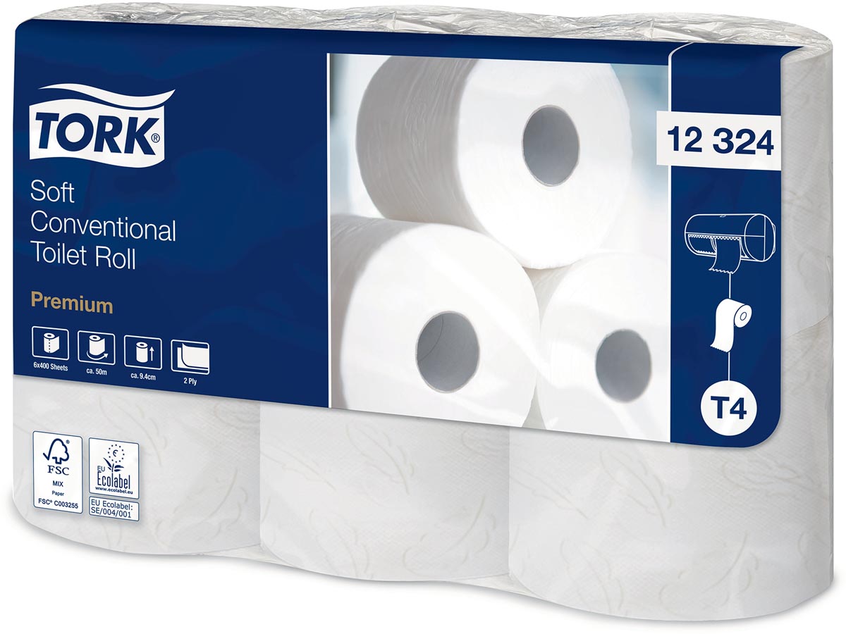Tork toiletpapier Traditional, 2-laags, T4 Premium, wit, pak van 6 rollen Tork toiletpapier Traditional, 2-laags, T4 Premium, wit, pak van 6 rollen