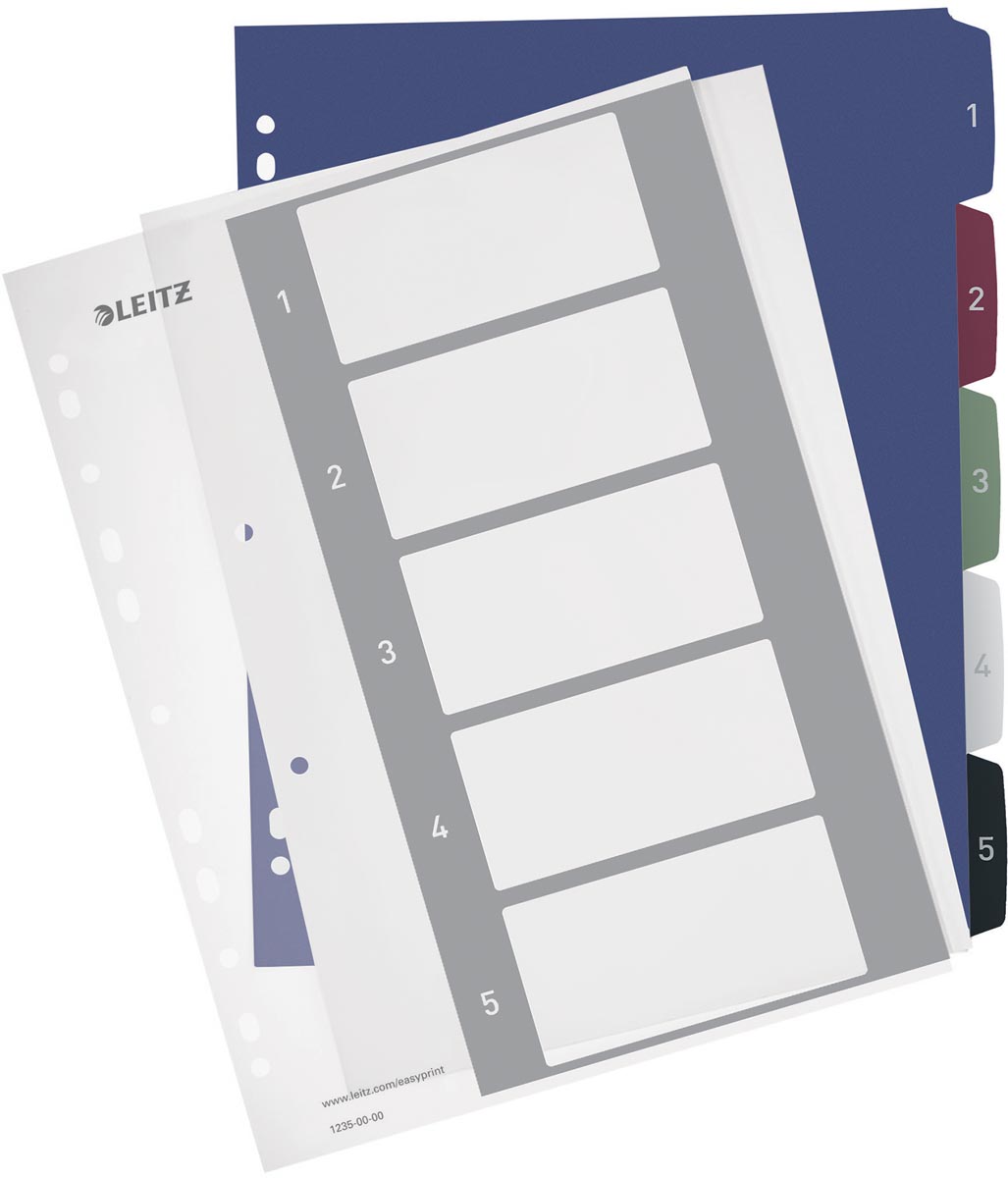 Leitz personaliseerbare tabbladen, 11-gaatsperforatie, 1-5 tabs Leitz personaliseerbare tabbladen, 11-gaatsperforatie, 1-5 tabs