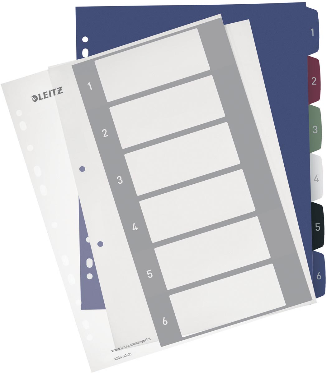 Leitz personaliseerbare tabbladen, 11-gaatsperforatie,1-6 tabs