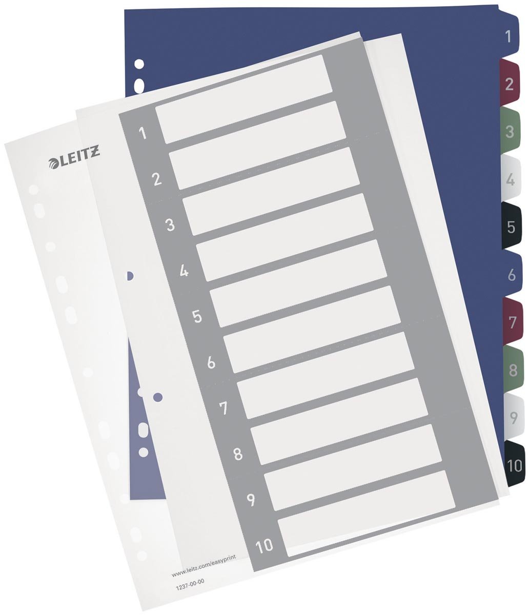 Leitz personaliseerbare tabbladen, 11-gaatsperforatie, 1-10 tabs Leitz personaliseerbare tabbladen, 11-gaatsperforatie, 1-10 tabs