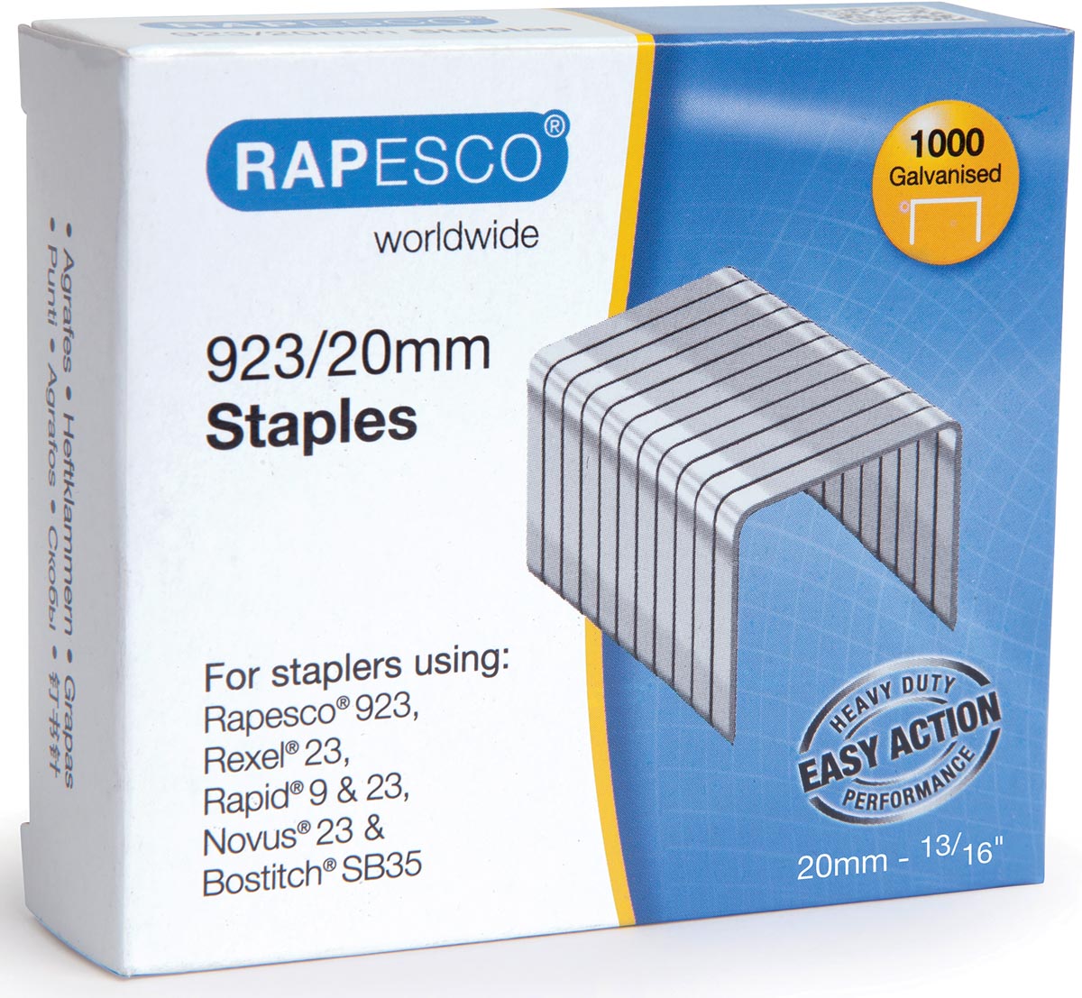 Rapesco nietjes 923/20 mm (type 23), verzinkt, doosje met 1000 nietjes