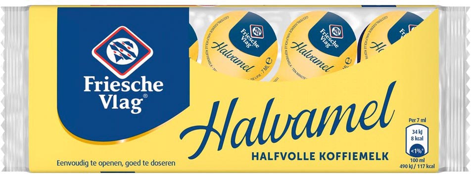 Friesche Vlag Halvamel koffiemelk, cupjes van 7 ml, pak van 10 stuks