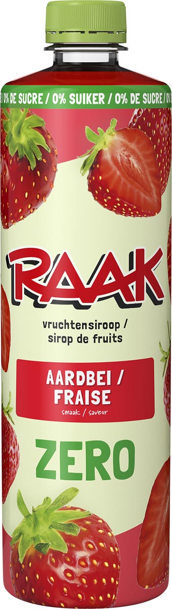 Raak siroop aardbei Zero Sugar, fles van 75 cl