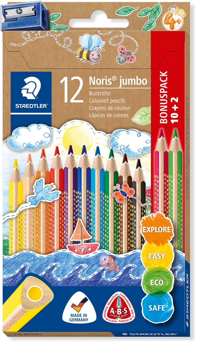 Staedtler Noris Jumbo kleurpotlood, etui van 10 + 2 gratis + slijper afbeelding