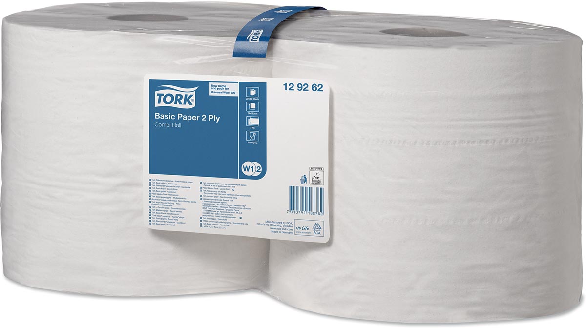 Tork Universal Basic Combi handdoekrol, 2-laags, systeem W1/W2, pak van 2 stuks afbeelding