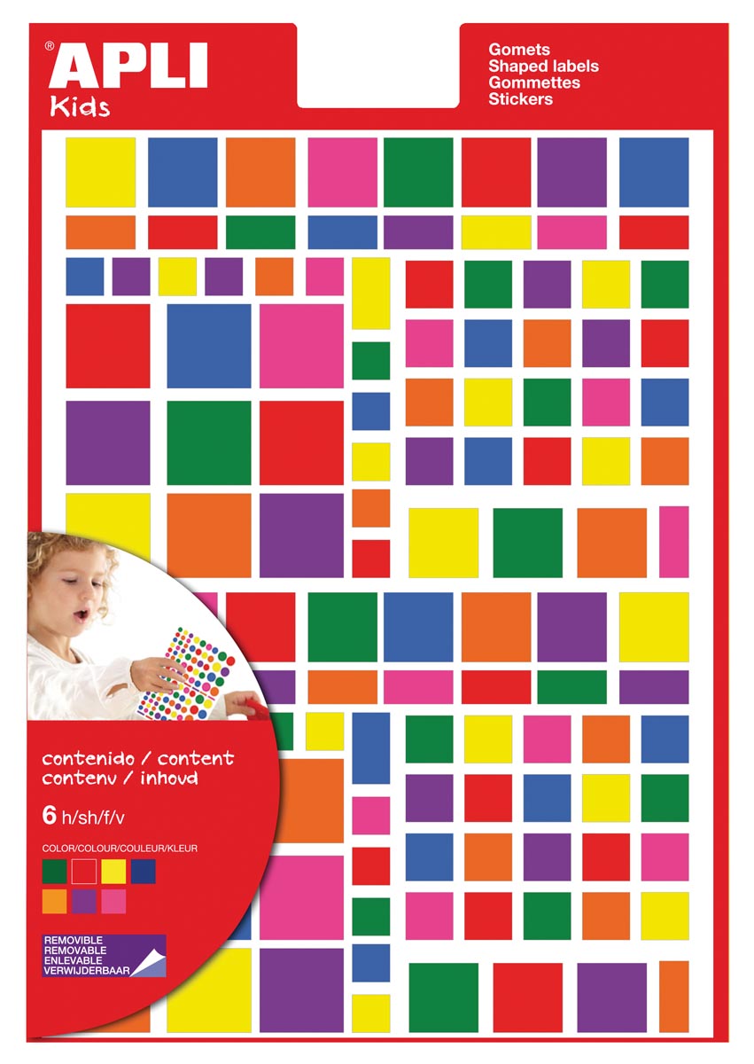 Apli Kids verwijderbare stickers, vierkant, blister met 756 stuks in geassorteerde kleuren en groottes afbeelding
