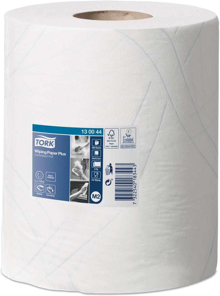 Tork Wiping Plus poetspapier, centerfeed, 2-laags, systeem M2, pak van 6 stuks Tork Wiping Plus poetspapier, centerfeed, 2-laags, systeem M2, pak van 6 stuks